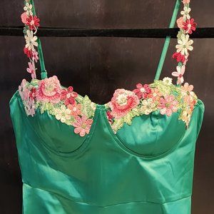 Floral applique bustier Cami Dress. Green, size L